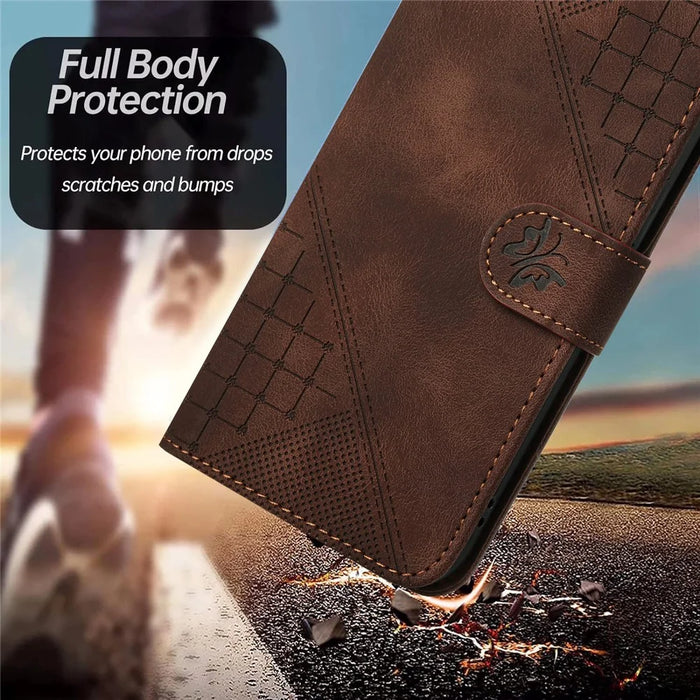 For iPhone 16 Pro Leather Wallet Case Butterfly Flower Imprinted Phone Cover with Strap - Brown - 7