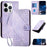 For iPhone 15 Pro Leather Wallet Case Butterfly Flower Imprinted Phone Cover with Strap - Light Purple - 1