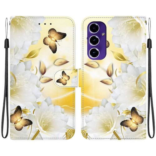 For Samsung Galaxy A16 5G / A16 4G Wallet Phone Case Anti-Drop Leather Flip Cover Pattern Printing - Gold Butterfly Flower - 1
