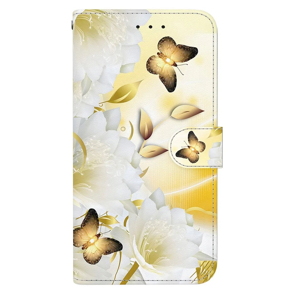 For Samsung Galaxy A16 5G / A16 4G Wallet Phone Case Anti-Drop Leather Flip Cover Pattern Printing - Gold Butterfly Flower - 7
