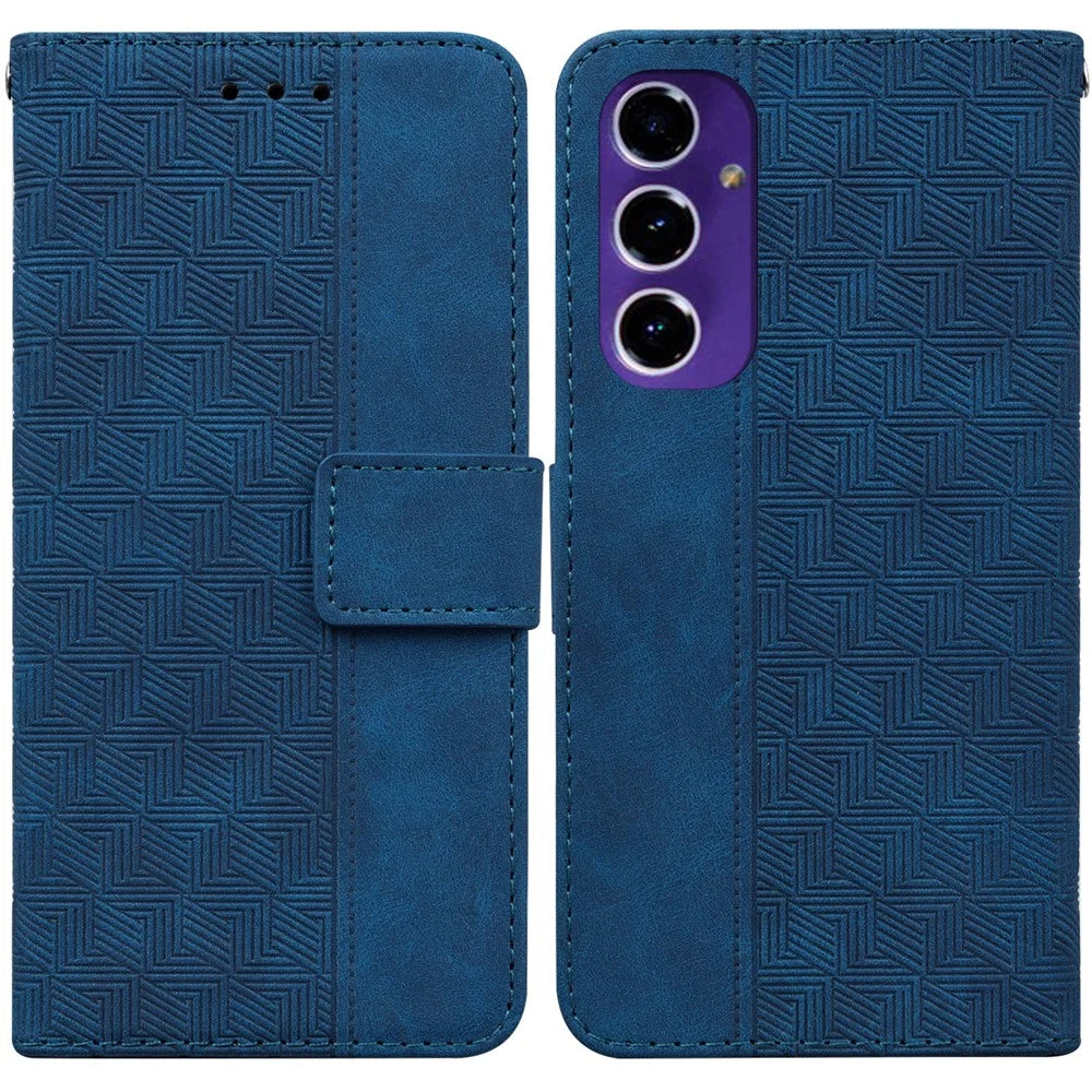 For Samsung Galaxy A16 5G / A16 4G Case Geometry Pattern Leather Wallet Phone Cover - Blue - 1
