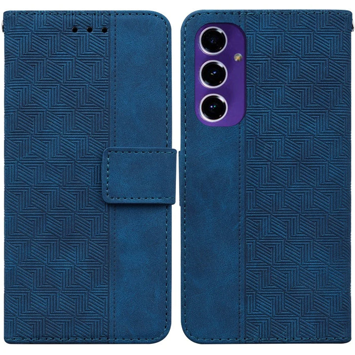For Samsung Galaxy A16 5G / A16 4G Case Geometry Pattern Leather Wallet Phone Cover - Blue - 1