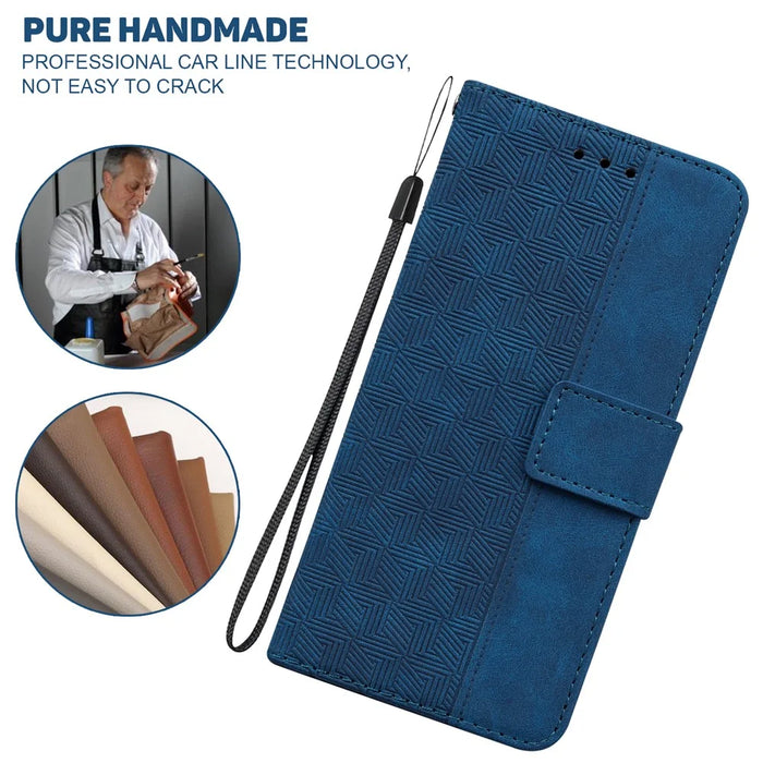 For Samsung Galaxy A16 5G / A16 4G Case Geometry Pattern Leather Wallet Phone Cover - Blue - 5
