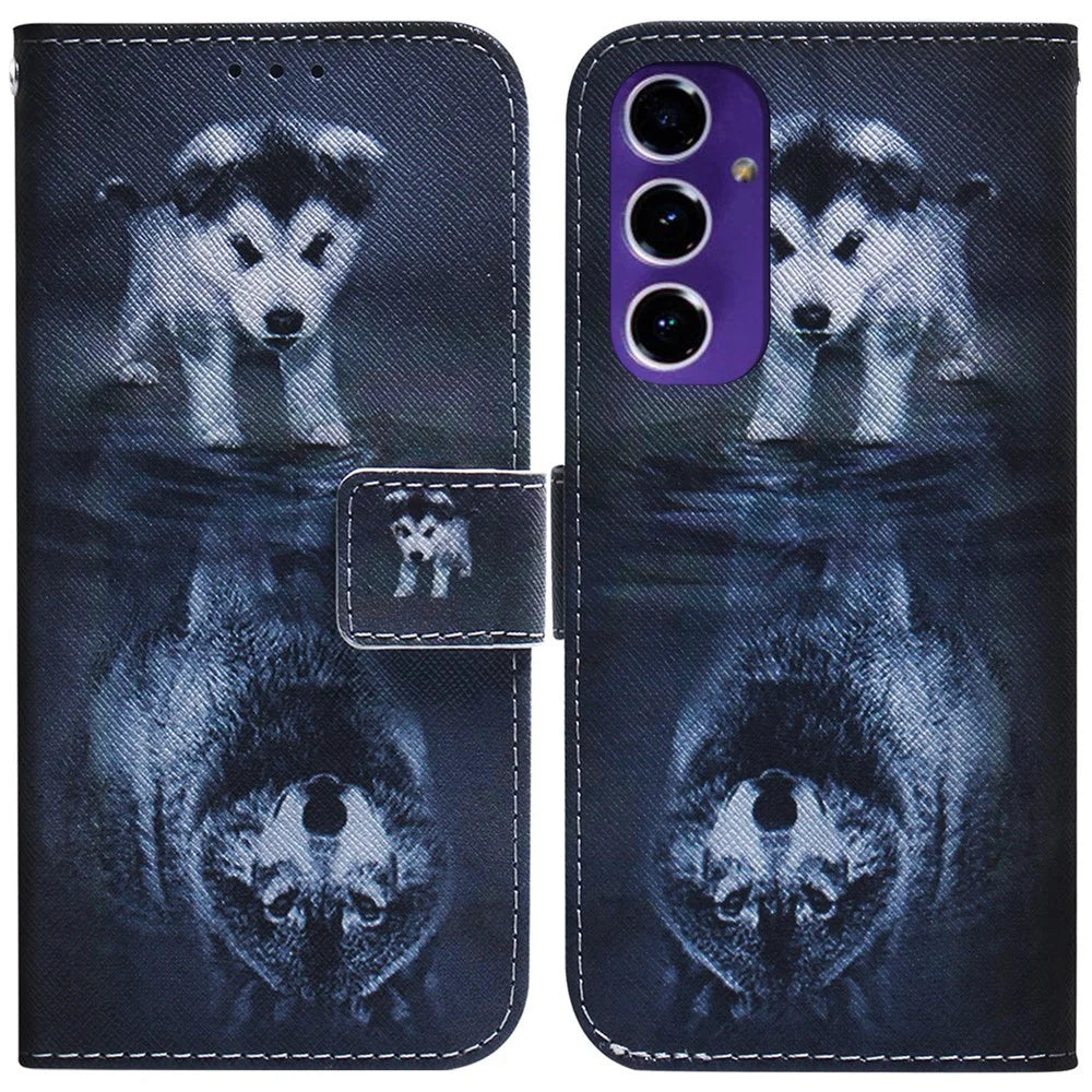 For Samsung Galaxy A16 5G / A16 4G Wallet Case Pattern Print Leather Phone Cover - Dog and Wolf - 1