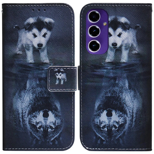 For Samsung Galaxy A16 5G / A16 4G Wallet Case Pattern Print Leather Phone Cover - Dog and Wolf - 1