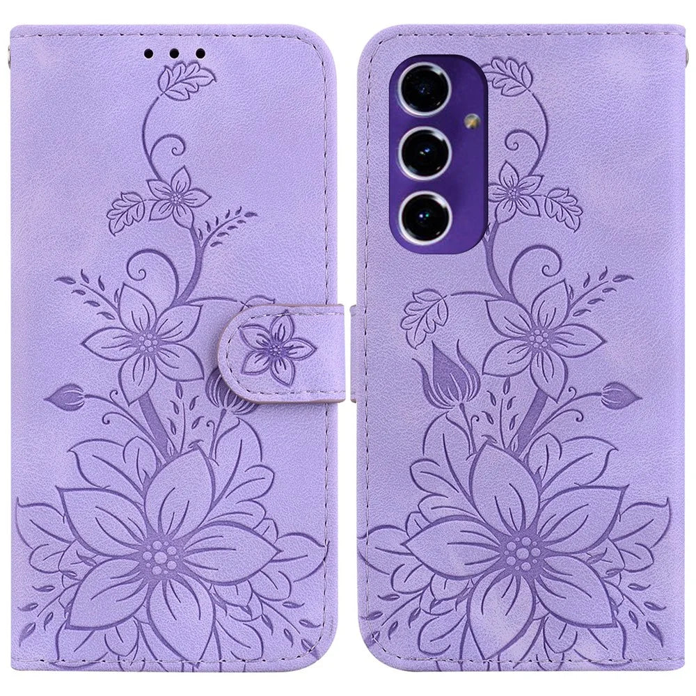 For Samsung Galaxy A16 5G / A16 4G Case Lily Flower Imprint Leather Phone Cover with Stand - Purple - 1