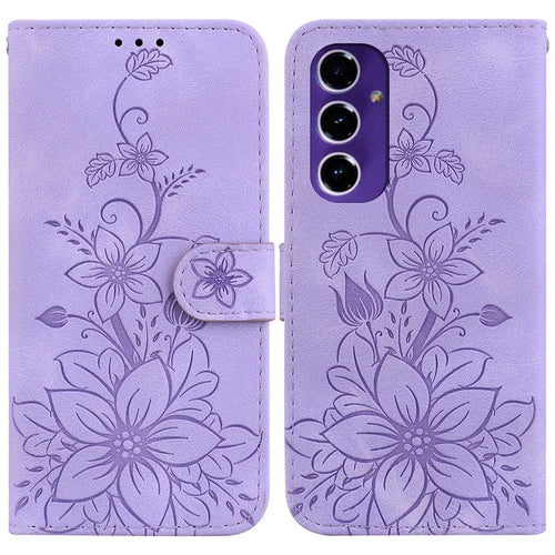 For Samsung Galaxy A16 5G / A16 4G Case Lily Flower Imprint Leather Phone Cover with Stand - Purple - 1