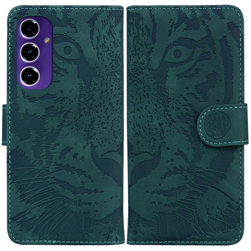 For Samsung Galaxy A16 5G / A16 4G Case Tiger Imprint Leather Wallet Phone Cover - Green - 1