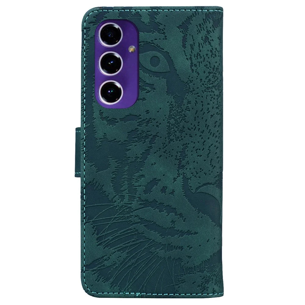 For Samsung Galaxy A16 5G / A16 4G Case Tiger Imprint Leather Wallet Phone Cover - Green - 7