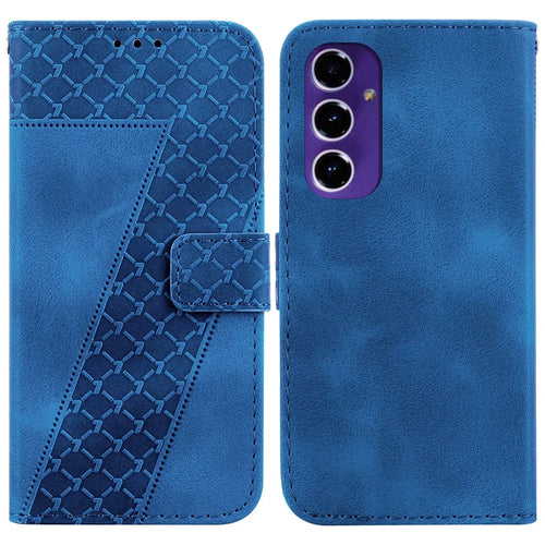 For Samsung Galaxy A16 5G / A16 4G Stand Case 7-Shaped Pattern Imprint Leather Phone Cover - Blue - 1