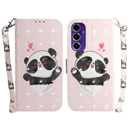 For Samsung Galaxy A16 5G / A16 4G Case Pattern Printing Leather Wallet Phone Cover - Love Heart Panda - 1