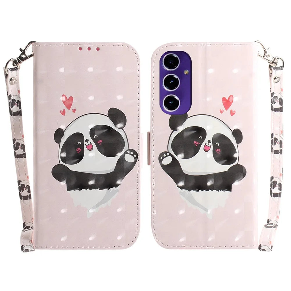 For Samsung Galaxy A16 5G / A16 4G Case Pattern Printing Leather Wallet Phone Cover - Love Heart Panda - 1