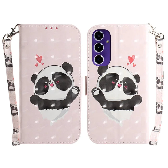 For Samsung Galaxy A16 5G / A16 4G Case Pattern Printing Leather Wallet Phone Cover - Love Heart Panda - 1