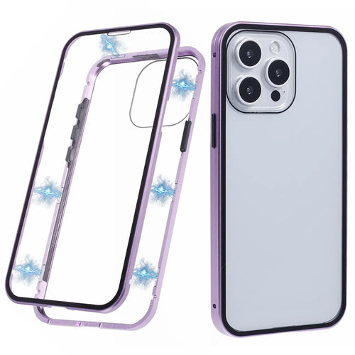 For iPhone 16 Pro Full Body Case Magnetic Tempered Glass Double-Sided Phone Case - Purple - 1