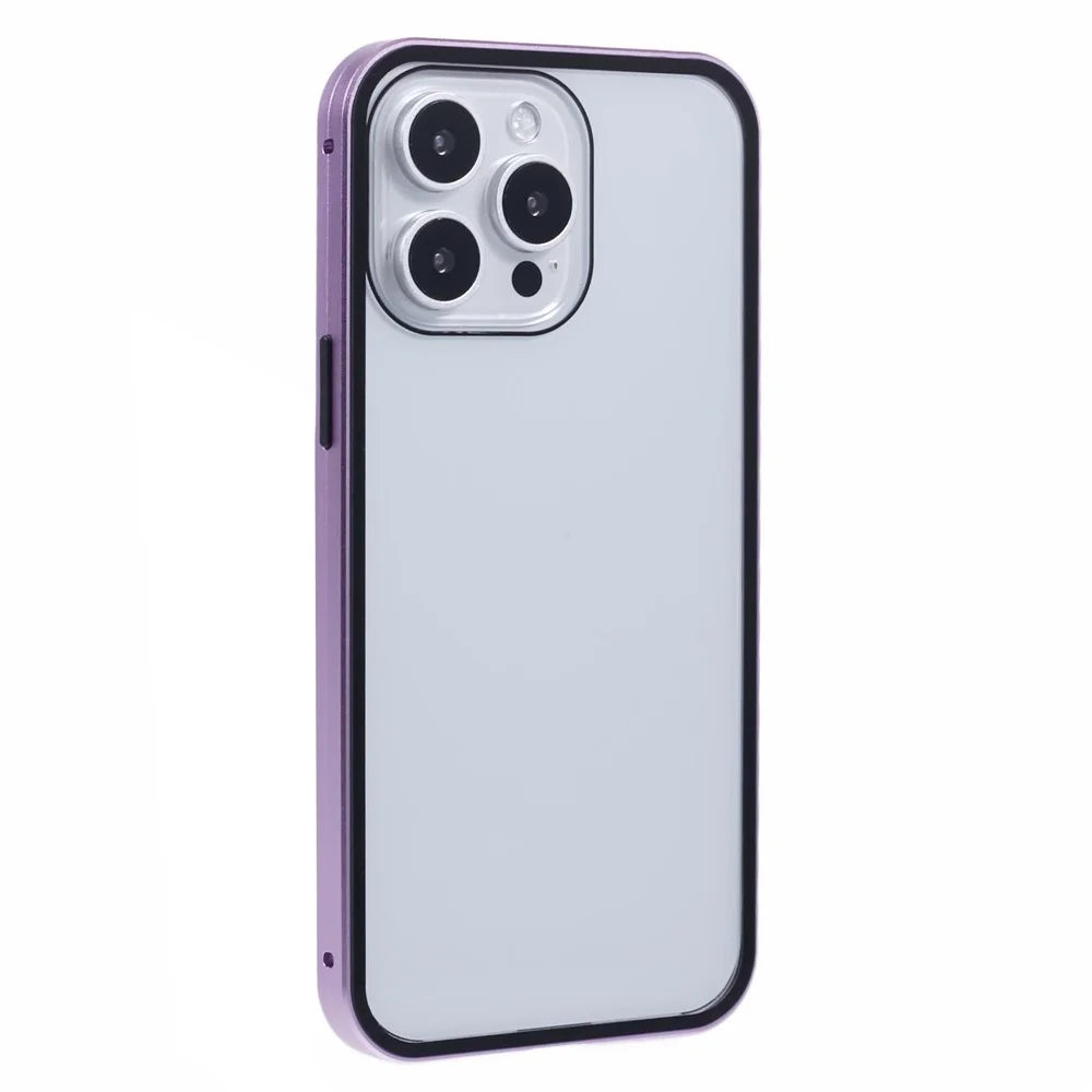 For iPhone 16 Pro Full Body Case Magnetic Tempered Glass Double-Sided Phone Case - Purple - 4