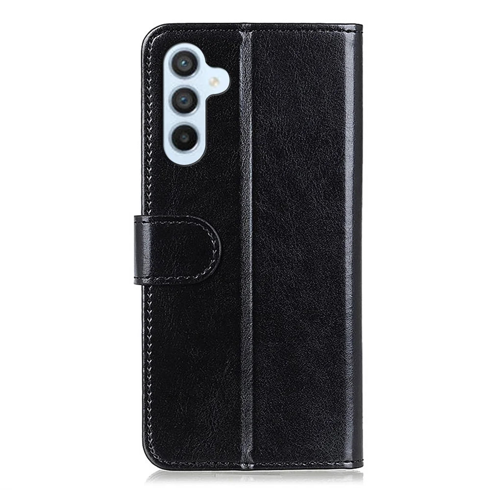 For Samsung Galaxy M35 5G Case Crazy Horse Texture PU Leather Phone Stand Cover - Black - 6