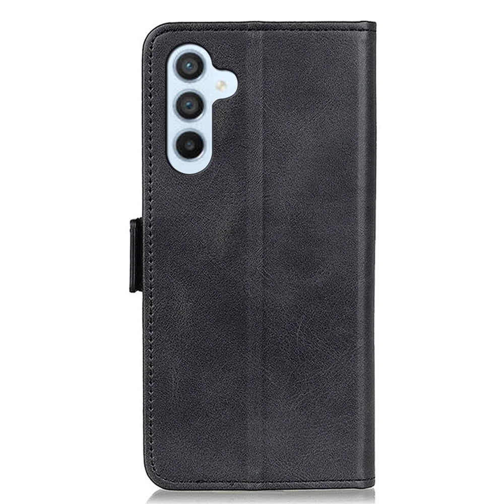 For Samsung Galaxy A16 5G / A16 4G Case Stand Cowhide Texture PU Leather Phone Cover - Black - 6