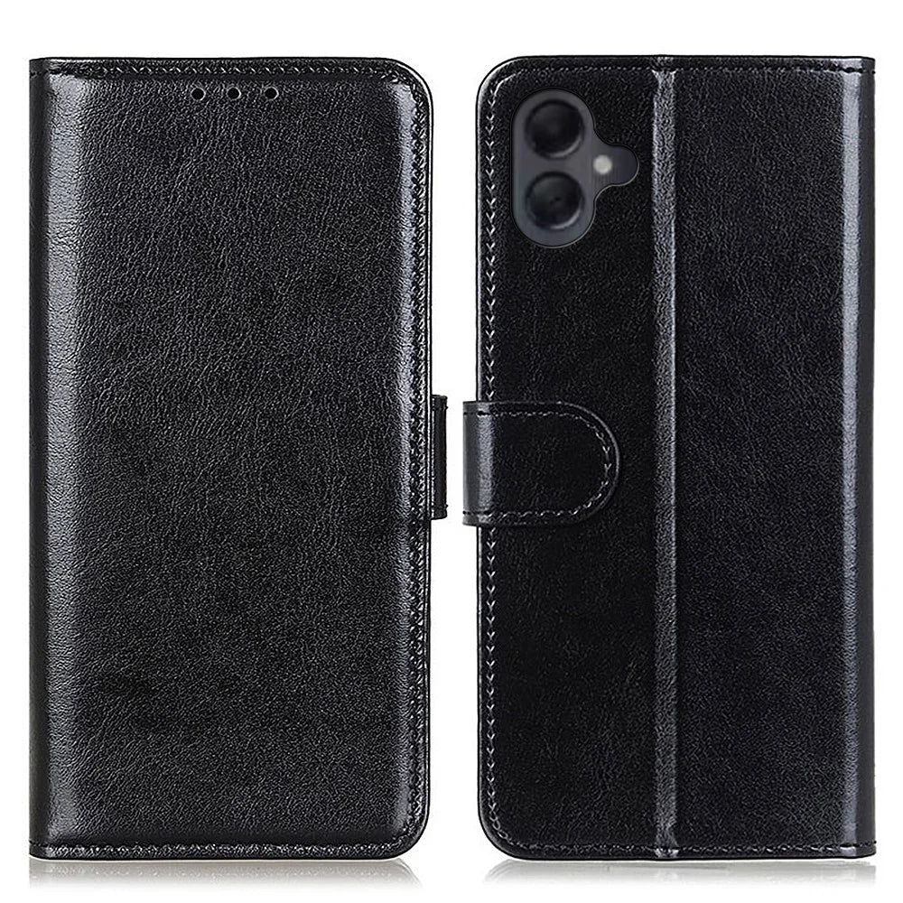 For Samsung Galaxy A06 4G Case Crazy Horse Texture PU Leather Phone Stand Cover - Black - 1