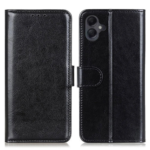 For Samsung Galaxy A06 4G Case Crazy Horse Texture PU Leather Phone Stand Cover - Black - 1