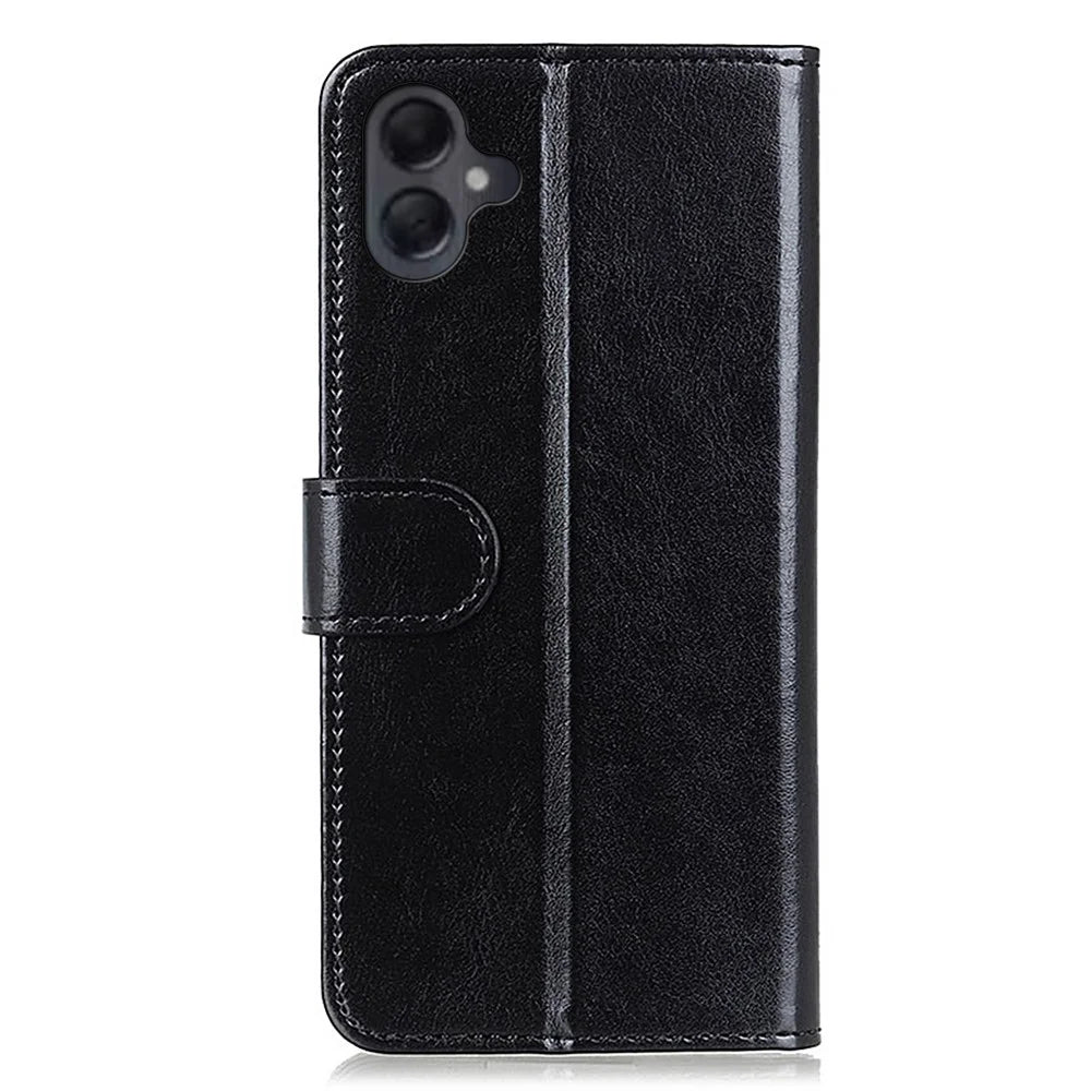 For Samsung Galaxy A06 4G Case Crazy Horse Texture PU Leather Phone Stand Cover - Black - 6