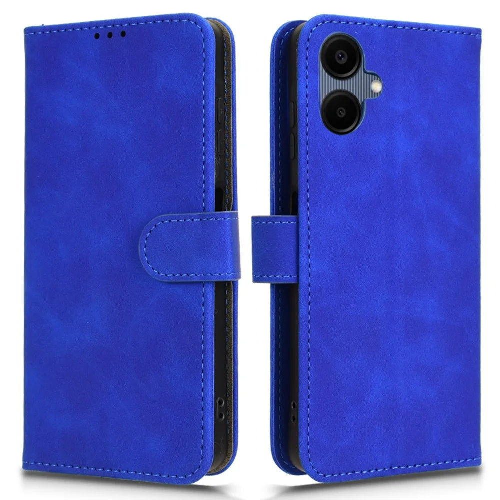 For Samsung Galaxy A06 4G Leather Case Skin-Feel Anti-Drop Wallet Flip Phone Cover - Blue - 1