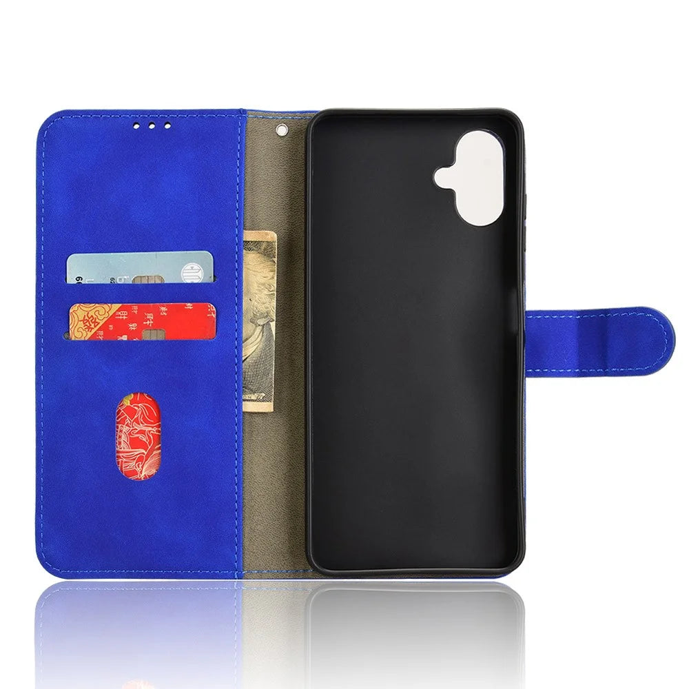 For Samsung Galaxy A06 4G Leather Case Skin-Feel Anti-Drop Wallet Flip Phone Cover - Blue - 4