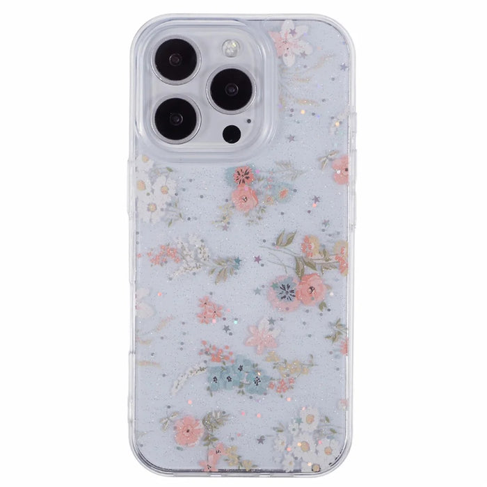 For iPhone 16 Pro Case Glitter Flower Epoxy Shockproof Phone Cover - Style A - 3