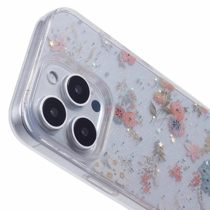 For iPhone 16 Pro Case Glitter Flower Epoxy Shockproof Phone Cover - Style A - 5