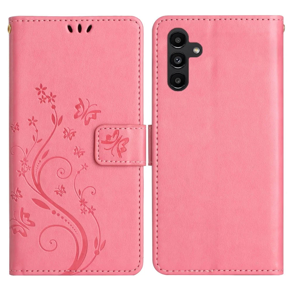 For Samsung Galaxy A16 5G / A16 4G Case PU Leather Phone Wallet Cover with Strap - Pink - 1