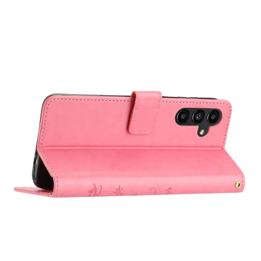 For Samsung Galaxy A16 5G / A16 4G Case PU Leather Phone Wallet Cover with Strap - Pink - 3