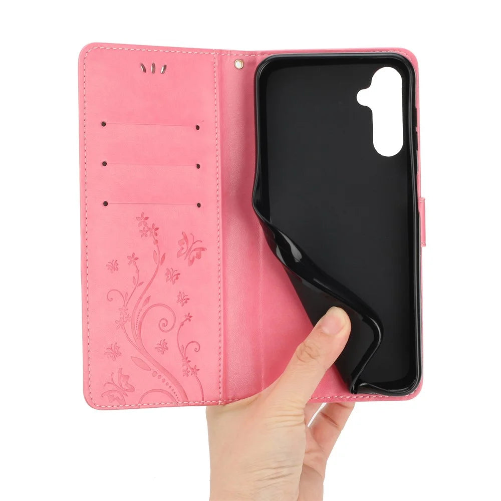 For Samsung Galaxy A16 5G / A16 4G Case PU Leather Phone Wallet Cover with Strap - Pink - 5