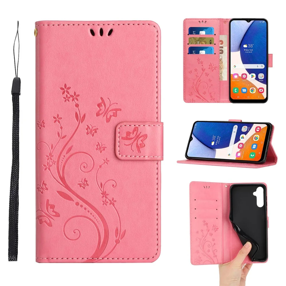 For Samsung Galaxy A16 5G / A16 4G Case PU Leather Phone Wallet Cover with Strap - Pink - 6