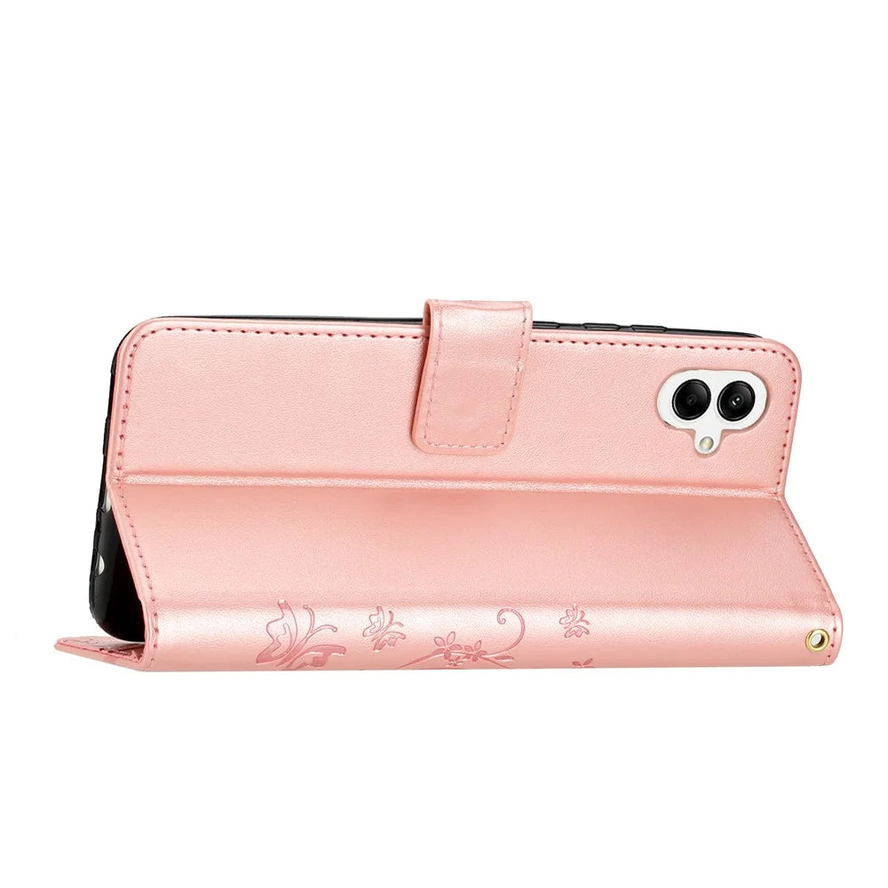 For Samsung Galaxy A06 4G Case PU Leather Phone Wallet Cover with Strap - Rose Gold - 3