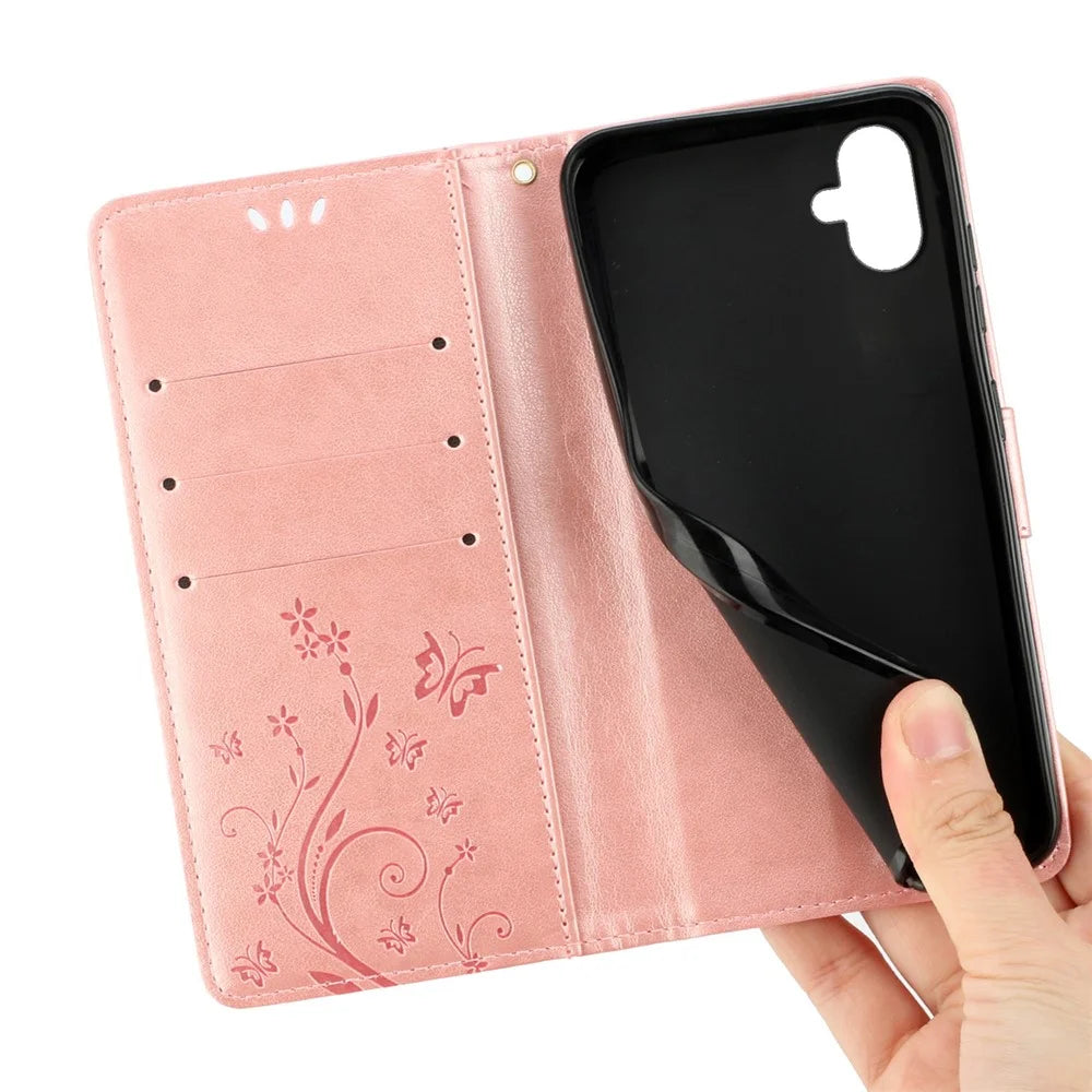 For Samsung Galaxy A06 4G Case PU Leather Phone Wallet Cover with Strap - Rose Gold - 5