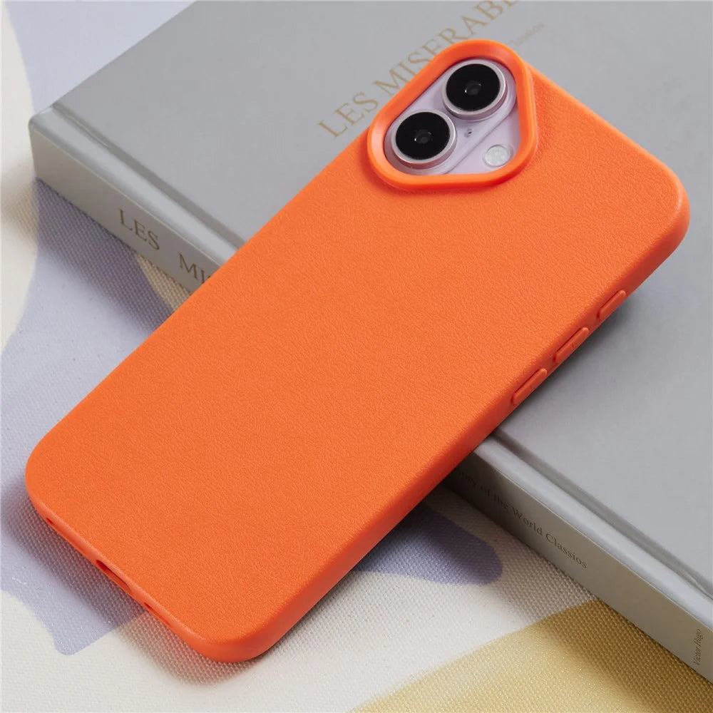 For iPhone 16 Case Litchi Texture TPU Shockproof Phone Cover - Orange - 3
