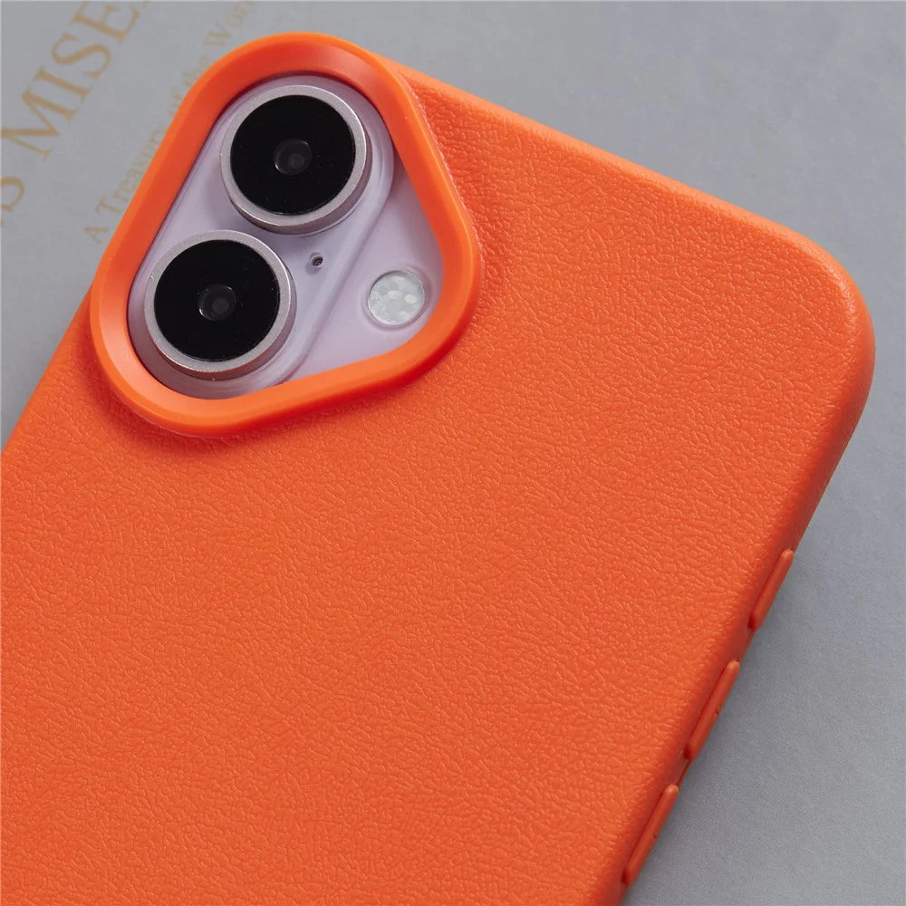 For iPhone 16 Case Litchi Texture TPU Shockproof Phone Cover - Orange - 5