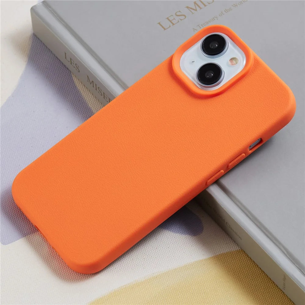 For iPhone 15 Case Litchi Texture TPU Shockproof Phone Cover - Orange - 3