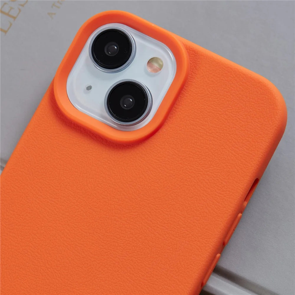 For iPhone 15 Case Litchi Texture TPU Shockproof Phone Cover - Orange - 5