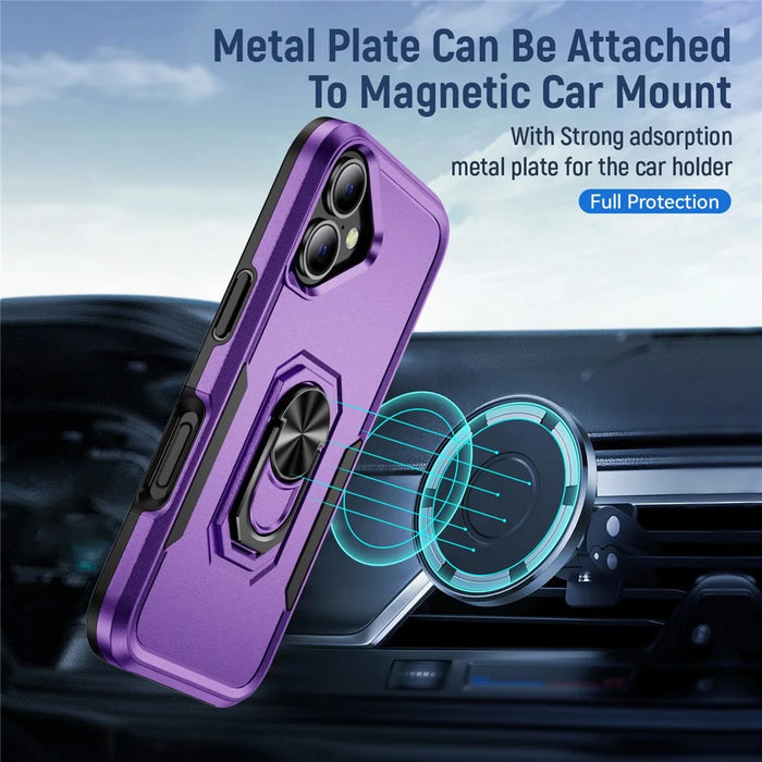 For iPhone 16 Case Military Grade Ring Kickstand PC+TPU Phone Cover - Purple+Black - 4