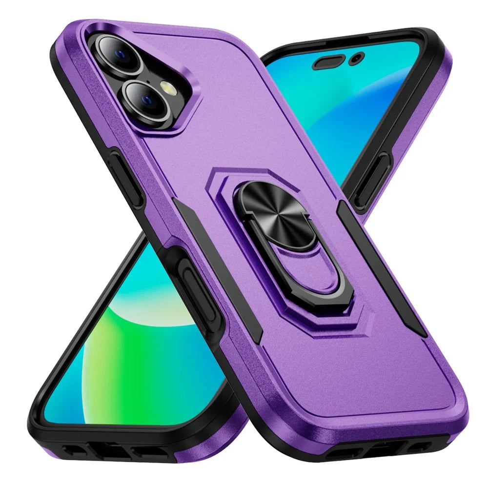 For iPhone 16 Plus Case Military Grade Ring Kickstand PC+TPU Phone Cover - Purple+Black - 2