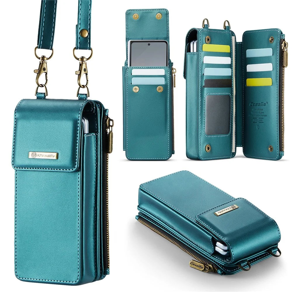 CASEME ME50 Phone Shoulder Bag for Samsung Galaxy Z Fold7 5G / Z Fold6 5G / Z Fold5 5G / Z Fold4 5G / Z Fold3 5G RFID Blocking Leather Pouch - Blue - 1