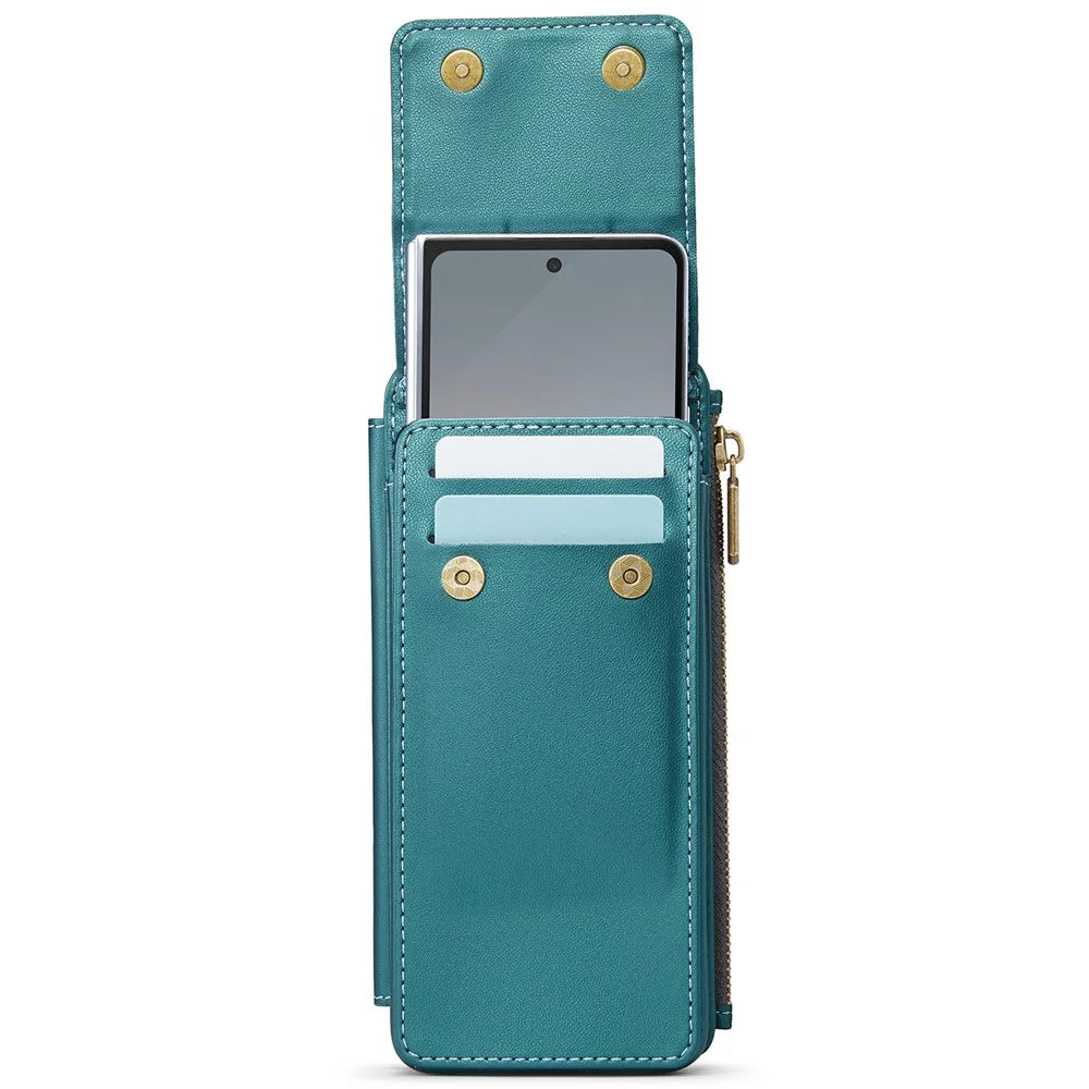 CASEME ME50 Phone Shoulder Bag for Samsung Galaxy Z Fold7 5G / Z Fold6 5G / Z Fold5 5G / Z Fold4 5G / Z Fold3 5G RFID Blocking Leather Pouch - Blue - 3