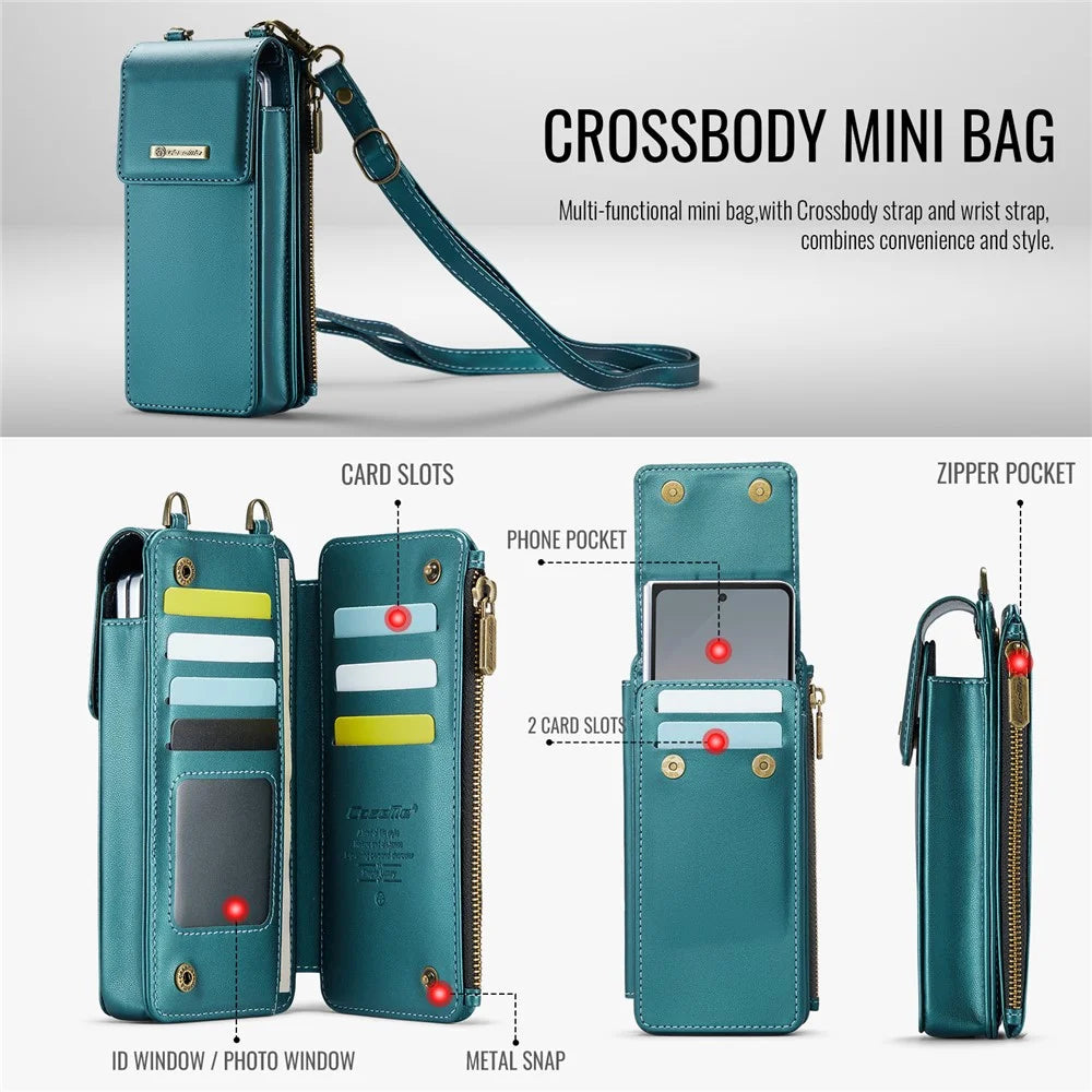 CASEME ME50 Phone Shoulder Bag for Samsung Galaxy Z Fold7 5G / Z Fold6 5G / Z Fold5 5G / Z Fold4 5G / Z Fold3 5G RFID Blocking Leather Pouch - Blue - 6