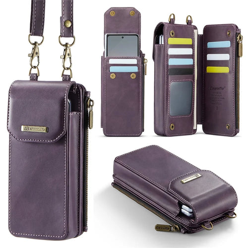CASEME ME40 Crossbody Bag for Samsung Galaxy Z Fold7 5G / Z Fold6 5G / Z Fold5 5G / Z Fold4 5G / Z Fold3 5G Leather RFID Blocking Wallet - Purple - 1