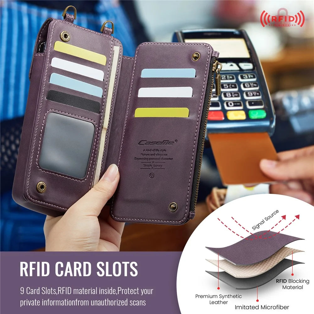 CASEME ME40 Crossbody Bag for Samsung Galaxy Z Fold7 5G / Z Fold6 5G / Z Fold5 5G / Z Fold4 5G / Z Fold3 5G Leather RFID Blocking Wallet - Purple - 5