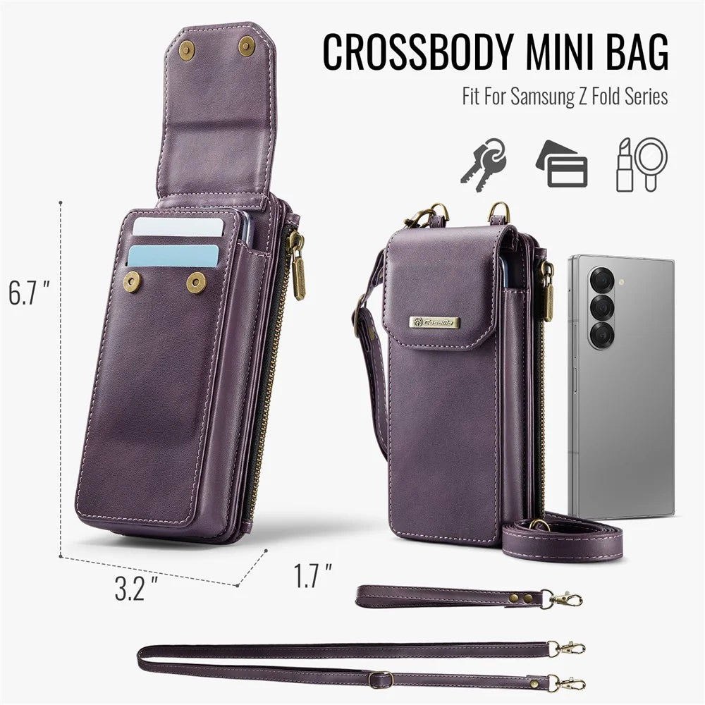 CASEME ME40 Crossbody Bag for Samsung Galaxy Z Fold7 5G / Z Fold6 5G / Z Fold5 5G / Z Fold4 5G / Z Fold3 5G Leather RFID Blocking Wallet - Purple - 6