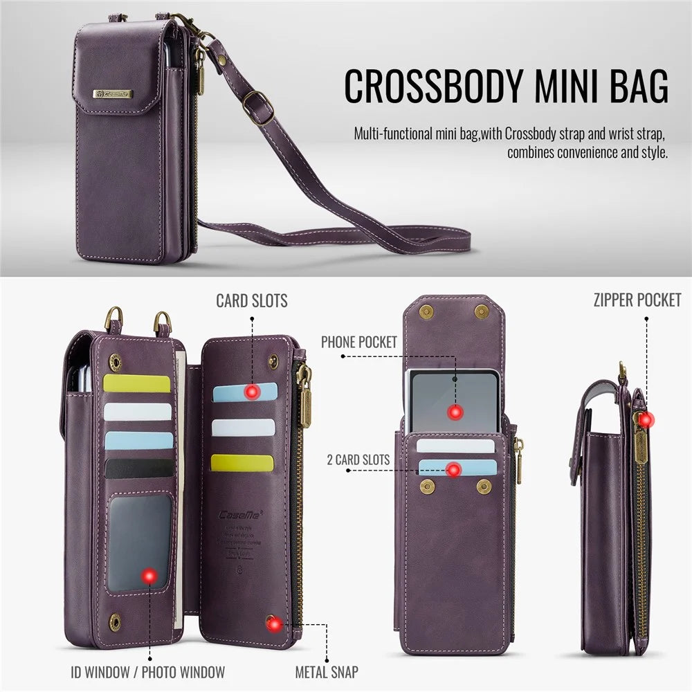 CASEME ME40 Crossbody Bag for Samsung Galaxy Z Fold7 5G / Z Fold6 5G / Z Fold5 5G / Z Fold4 5G / Z Fold3 5G Leather RFID Blocking Wallet - Purple - 7