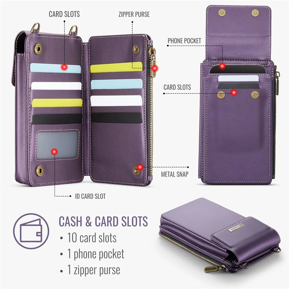 CASEME ME50 PU Leather Crossbody Phone Bag RFID Blocking Wallet Universal Phone Bag - Purple - 5