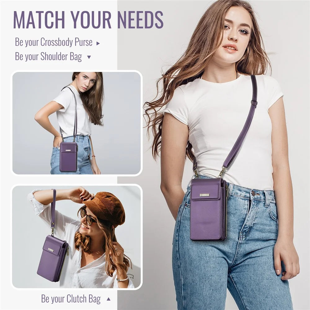 CASEME ME50 PU Leather Crossbody Phone Bag RFID Blocking Wallet Universal Phone Bag - Purple - 6