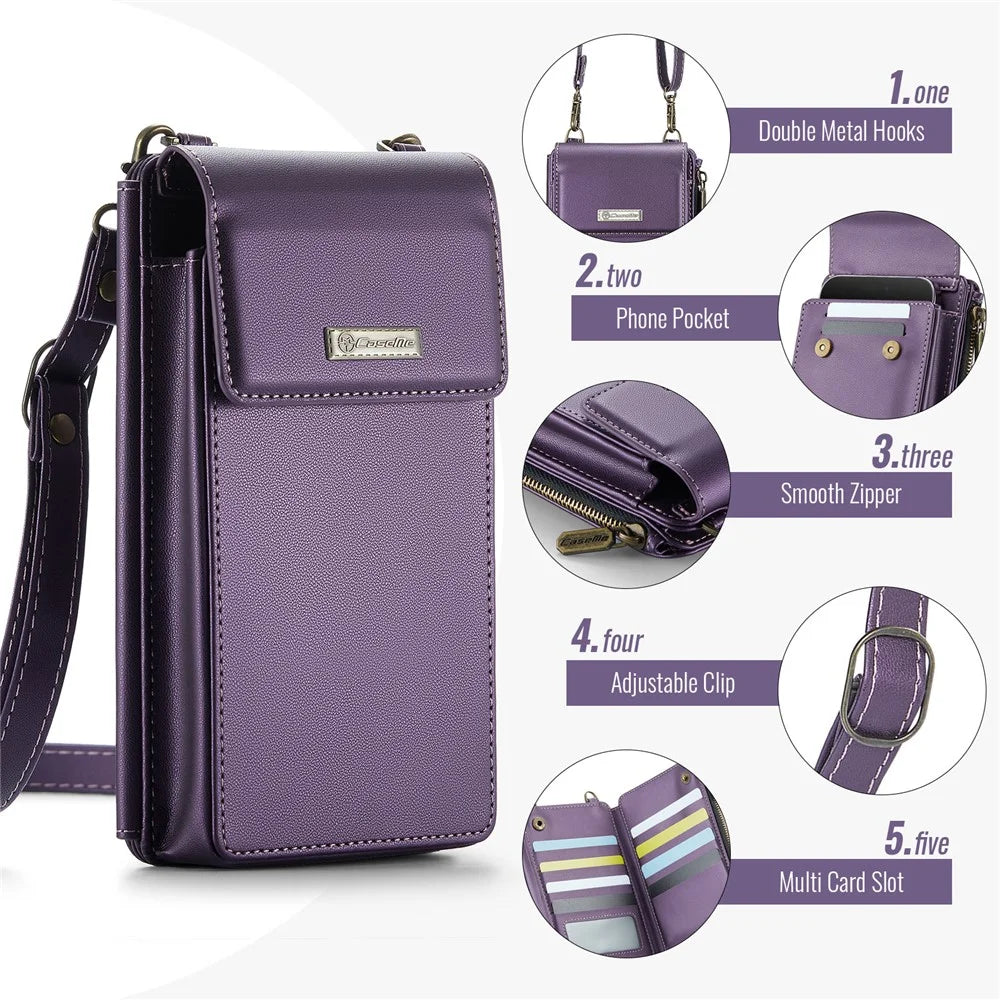 CASEME ME50 PU Leather Crossbody Phone Bag RFID Blocking Wallet Universal Phone Bag - Purple - 7